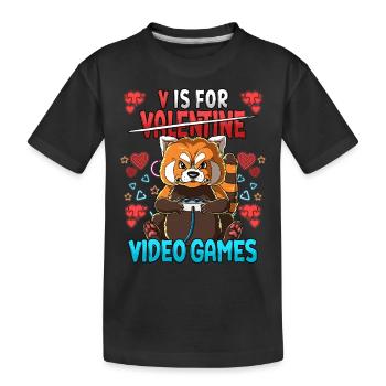 V Is For Video Games Valentinstag Gamer - Kinder Premium Bio T-Shirt - Schwarz - Vorne