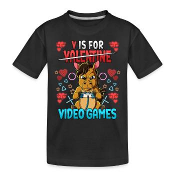V Is For Video Games Valentinstag Gamer - Kinder Premium Bio T-Shirt - Schwarz - Vorne
