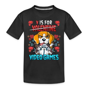 V Is For Video Games Valentinstag Gamer - Kinder Premium Bio T-Shirt - Schwarz - Vorne