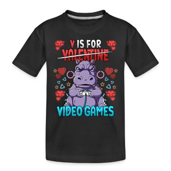 V Is For Video Games Valentinstag Gamer - Kinder Premium Bio T-Shirt - Schwarz - Vorne