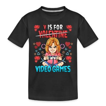V Is For Video Games Valentinstag Gamer - Kinder Premium Bio T-Shirt - Schwarz - Vorne