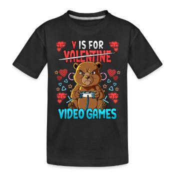 V Is For Video Games Valentinstag Gamer - Kinder Premium Bio T-Shirt - Schwarz - Vorne