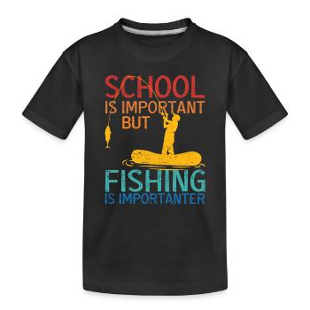 Schule ist wichtig, aber Angeln ist noch wichtiger - Kinder Premium Bio T-Shirt - Schwarz - Vorne
