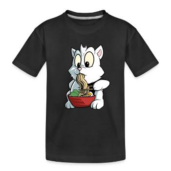 Sweet Cat Eats Ramen Kawaii Ramen Cat - Kids' Premium Organic T-Shirt - black - Front