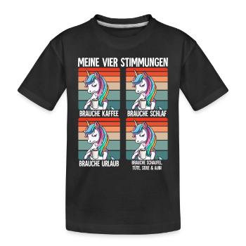 Meine 4 Stimmungen Kaffee Einhorn - Kinder Premium Bio T-Shirt - Schwarz - Vorne