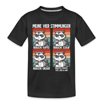 Meine 4 Stimmungen Kaffee Waschbär - Kinder Premium Bio T-Shirt - Schwarz - Vorne