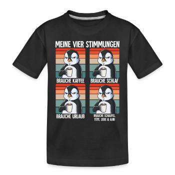 Meine 4 Stimmungen Kaffee Pinguin - Kinder Premium Bio T-Shirt - Schwarz - Vorne