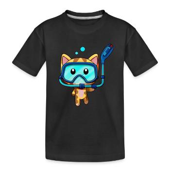 Katze Schnorchel Taucher schnorcheln - Kinder Premium Bio T-Shirt - Schwarz - Vorne