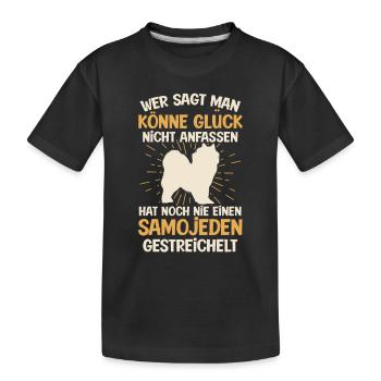 Samojede Glück anfassen Samojedenspitz - Kinder Premium Bio T-Shirt - Schwarz - Vorne