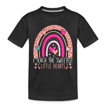 I Teach The Sweetest Hearts Rainbow Teacher - Kids' Premium Organic T-Shirt - black - Front