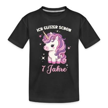7. Geburtstag, 7 Jahre, Siebenjährige, Einhorn - Kinder Premium Bio T-Shirt - Schwarz - Vorne