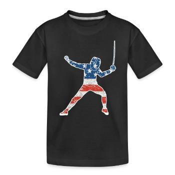 American Flag Fencing T-shirt Fencing Sabre - Kids' Premium Organic T-Shirt - black - Front
