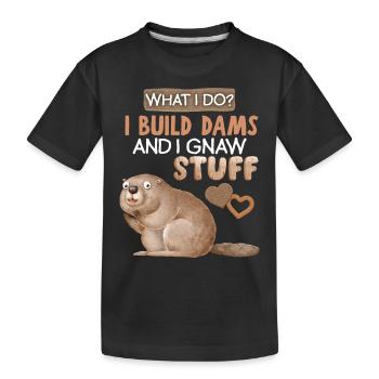 Funny Beaver, Beaver Saying, Pun, Pun - Kids' Premium Organic T-Shirt - black - Front