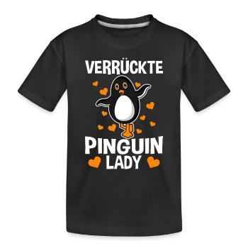Verrückte Pinguin Lady - Kinder Premium Bio T-Shirt - Schwarz - Vorne