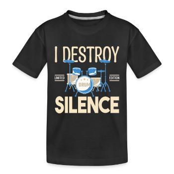 Ich zerstöre das Schweigen. Geschenkschlagzeuger, Geschenkmusiker - Kinder Premium Bio T-Shirt - Schwarz - Vorne