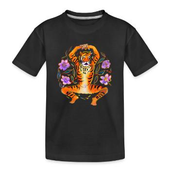 Yoga Tiger aime les fleurs - T-shirt bio Premium Enfant - noir - Devant