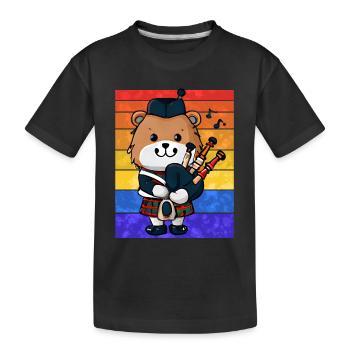 Scottish Bagpipe Bear - Kids' Premium Organic T-Shirt - black - Front