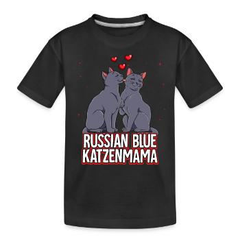 Russisch Blau Katzen Mama - Kinder Premium Bio T-Shirt - Schwarz - Vorne