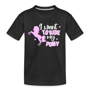 Pony riding horses pony farm girls riding - Kids' Premium Organic T-Shirt - black - Front