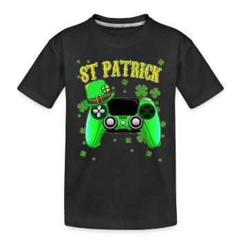 St Patricks Day Lucky Gamer Green Gaming Controlle - Kids' Premium Organic T-Shirt - black - Front
