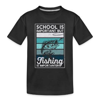 Schule ist wichtig, aber Angeln ist noch wichtiger - Kinder Premium Bio T-Shirt - Schwarz - Vorne