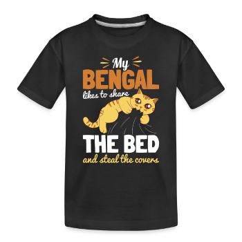 Bengal Katze Im Bett Katzenmama Katzenpapa Geschen - Kinder Premium Bio T-Shirt - Schwarz - Vorne