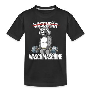 Waschbär Waschmaschine Bodybuilding Fitness Gym - Kinder Premium Bio T-Shirt - Schwarz - Vorne