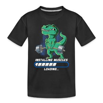 T-Rex Muskeln Aufbauen Bodybuilding Fitness Gym - Kinder Premium Bio T-Shirt - Schwarz - Vorne