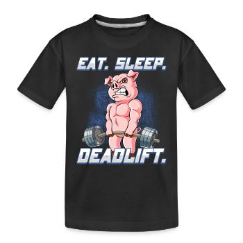 Schwein Bodybuilding Fitness Gym Deadlift - Kinder Premium Bio T-Shirt - Schwarz - Vorne