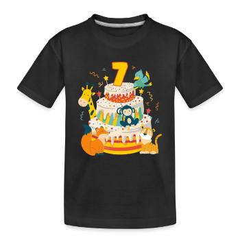 7th Birthday Cake Animals Party Gift 7 Years Old - Kinder Premium Bio T-Shirt - Schwarz - Vorne