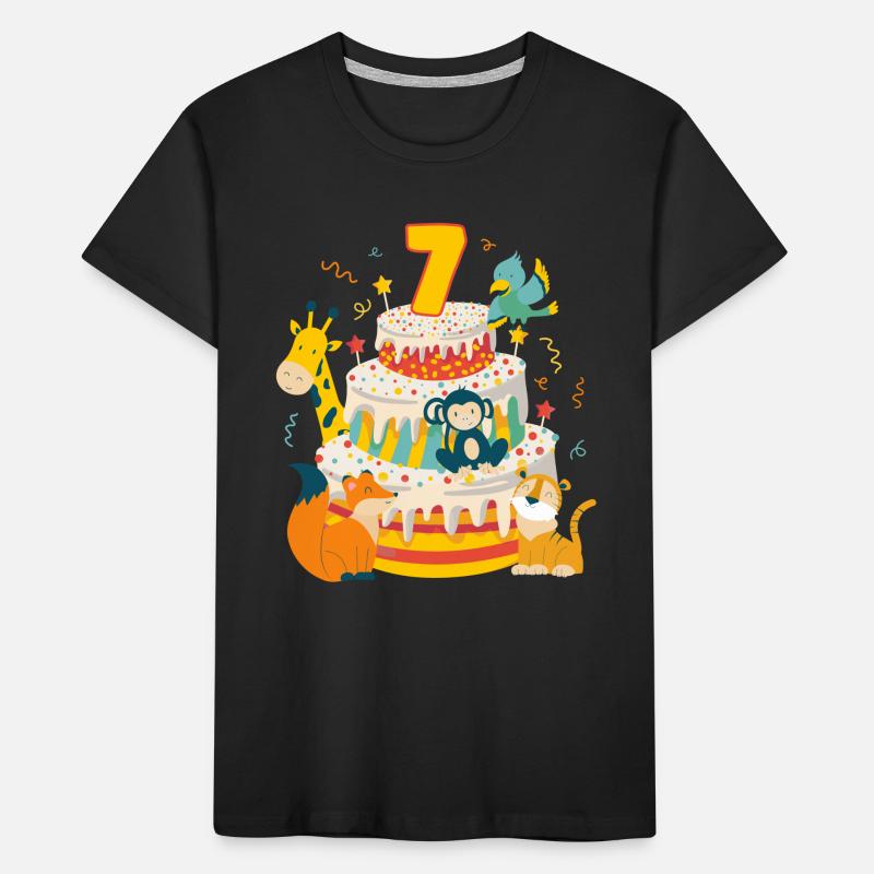 7th Birthday Cake Animals Party Gift 7 Years Old Kinder Premium Bio T-Shirt