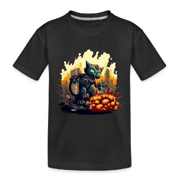 Un chat robot de science-fiction détruit la ville - T-shirt bio Premium Enfant - noir - Devant
