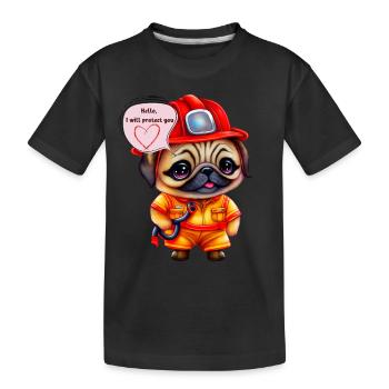 Pompier, je te protègerai, carlin - T-shirt bio Premium Enfant - noir - Devant