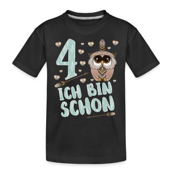 Kinder Eule Ich bin schon 4 Jahre alt Geburtstag - Kinder Premium Bio T-Shirt - Schwarz - Vorne