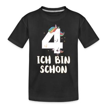 Kinder Ich bin schon 4 Jahre alt Einhorn Zahl - Kinder Premium Bio T-Shirt - Schwarz - Vorne