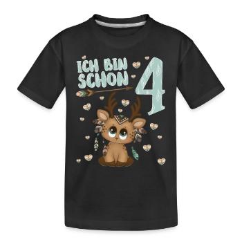 Ich bin schon 4 Jahre alt Kinder Geburtstag Reh - Kinder Premium Bio T-Shirt - Schwarz - Vorne