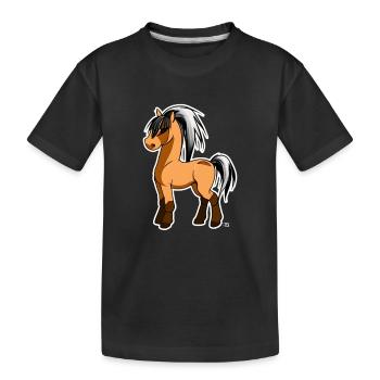 Niedliches Kawaii Fjordpferd süßes Pony mit Herzch - Kinder Premium Bio T-Shirt - Schwarz - Vorne