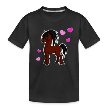 kawaii pferd niedliches Pony mit Herzen - Kinder Premium Bio T-Shirt - Schwarz - Vorne