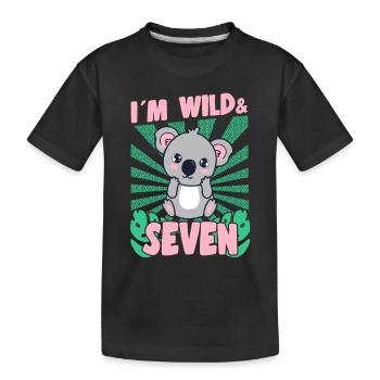 Im Wild And 7 Years Old Bday Party Gift Koala - Kids' Premium Organic T-Shirt - black - Front