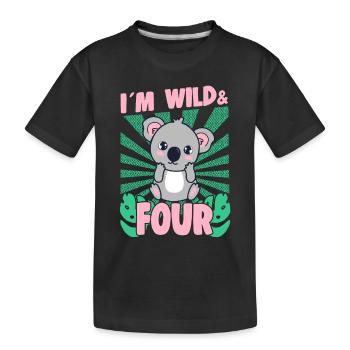 Im Wild And 4 Years-Old Bday Party Gift Koala - Kinder Premium Bio T-Shirt - Schwarz - Vorne