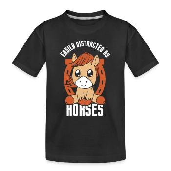 Leicht Ablenkbar von Pferden Pferd Reiten Reiter - Kinder Premium Bio T-Shirt - Schwarz - Vorne