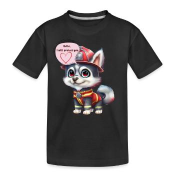 Pompier, je te protègerai, husky - T-shirt bio Premium Enfant - noir - Devant