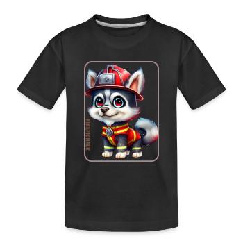 Pompier, amoureux des huskies - T-shirt bio Premium Enfant - noir - Devant