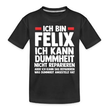 Felix - Kinder Premium Bio T-Shirt - Schwarz - Vorne