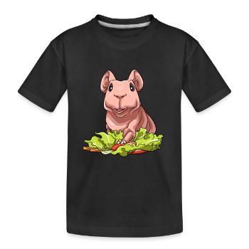 Nacktmeerschweinchen mit Salat - Kinder Premium Bio T-Shirt - Schwarz - Vorne