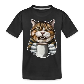 Chat fatigué avec une mauvaise humeur drôle - T-shirt bio Premium Enfant - noir - Devant