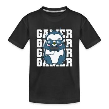 Pingouin en tant que joueur avec contrôleur Antarctica - T-shirt bio Premium Enfant - noir - Devant