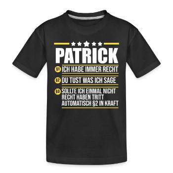 Patrick - Kinder Premium Bio T-Shirt - Schwarz - Vorne