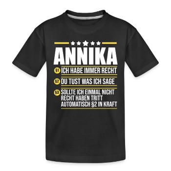 Annika - Kinder Premium Bio T-Shirt - Schwarz - Vorne