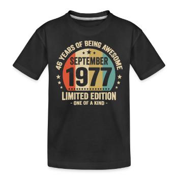 September 1977 46 Jahre Jubiläumsgeschenk - Kinder Premium Bio T-Shirt - Schwarz - Vorne